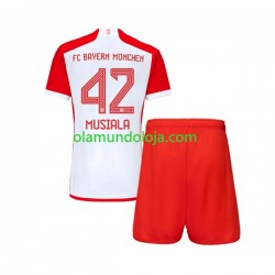 Camisola Bayern de Munique Jamal Musiala 42 Criança Equipamento Primeiro 2023-2024 Manga Curta